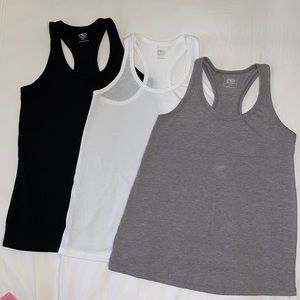 3 Racer back athletic tank tops white grey black S